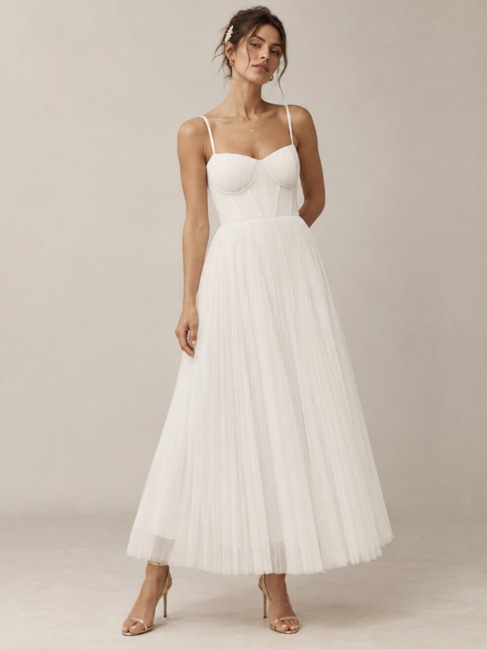 ANTHROPOLOGIE Hutch Amara Corset Pleated Tulle Fit & Flare Midi Dress NWOT